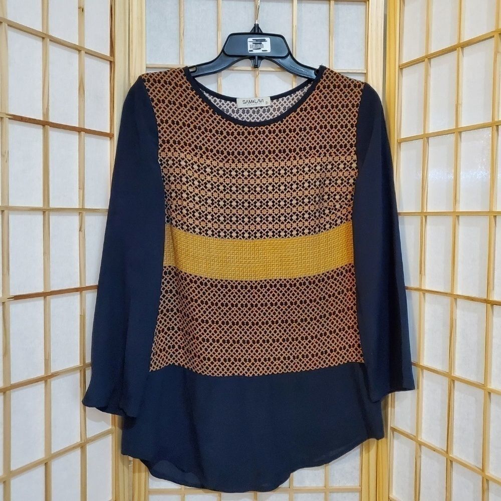 SAM & LAVI Womens Multi Colored Blouse Top Tunic S
